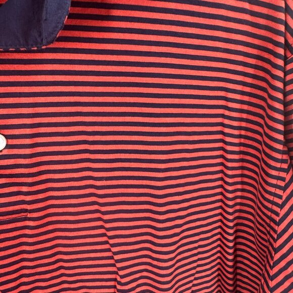 Peter Millar Red/Navy Stripe 100% Cotton Polo Shirt Mens Size L - Picture 2 of 5